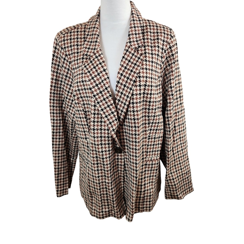 Studio by Torrid Womens Plus Sz 3X Brown Houndstooth Knit Blazer Stretch Office